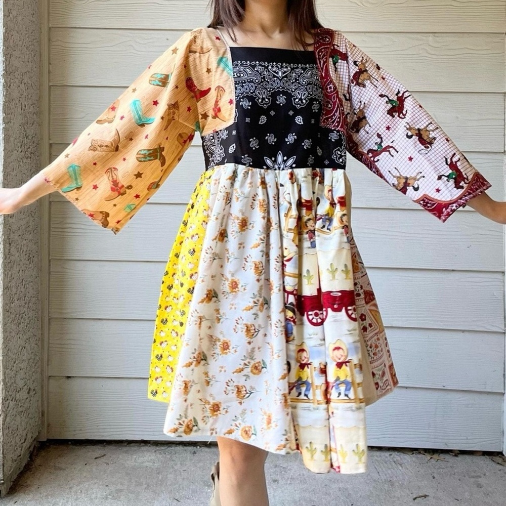 Handmade Bandana Dress SKU 64838 Cowgirl Sunflower Texas Boots Western Cowboy